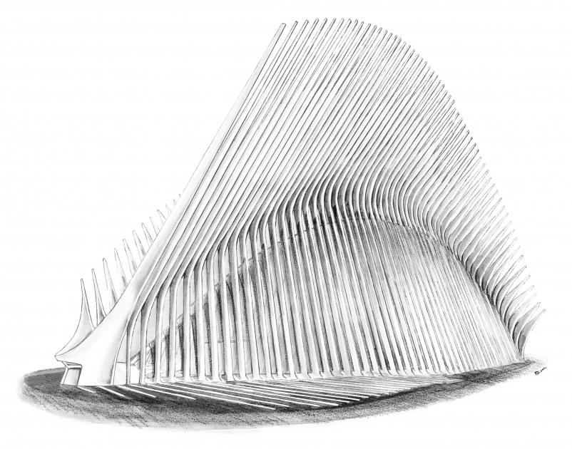 Lily Qian Illustrator NYC Oculus Building Pencil drawing