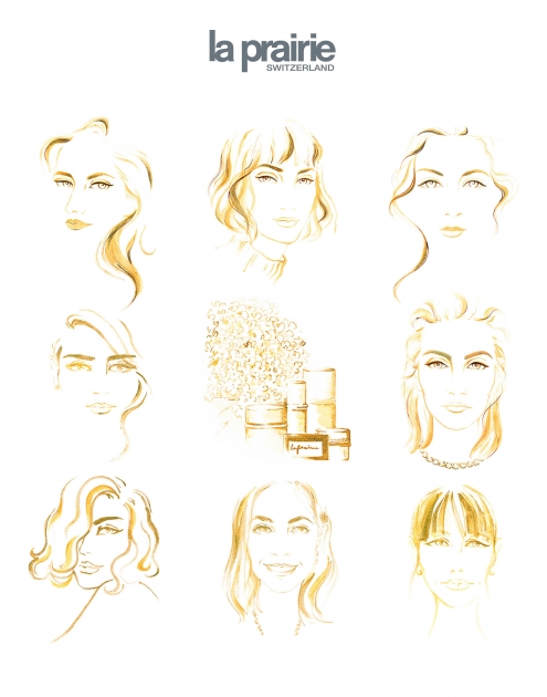 Lily Qian Illustrator NYC La Prairie Beauty Portrait Illustration Gold 