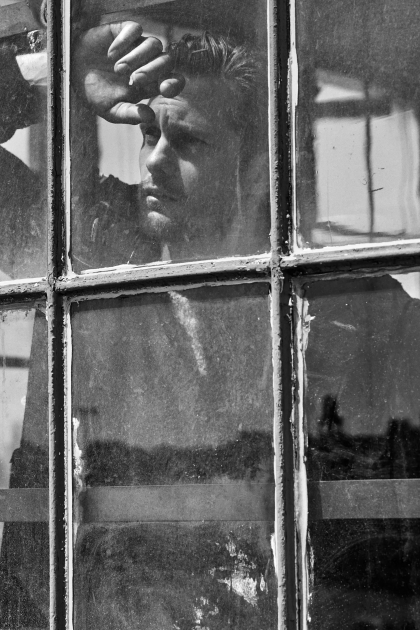NYC fashion photographer director Hunter and Gatti Vs Magazine Alexander Skarsgaard Actor Window black and white