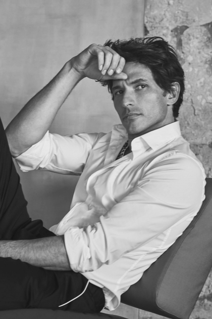 NYC fashion photographer director Hunter and Gatti Massimo Dutti Man profile sitting black and white