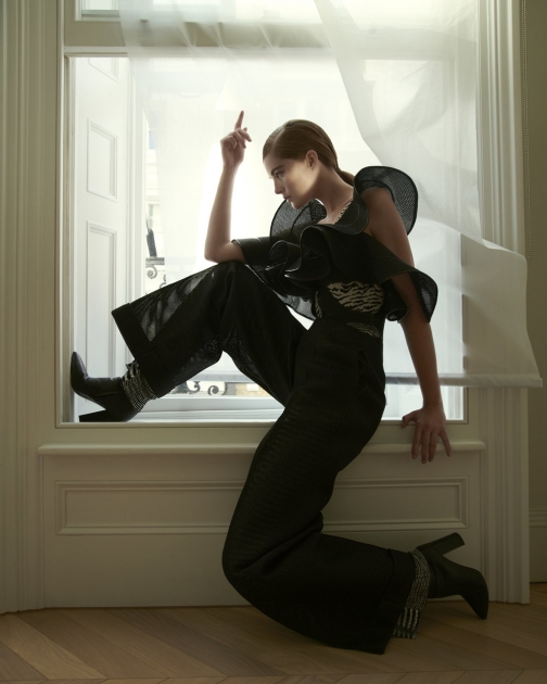 Fashion Photographer Andreas Ortner NYC Numéro Alexina Graham Pose in the Window