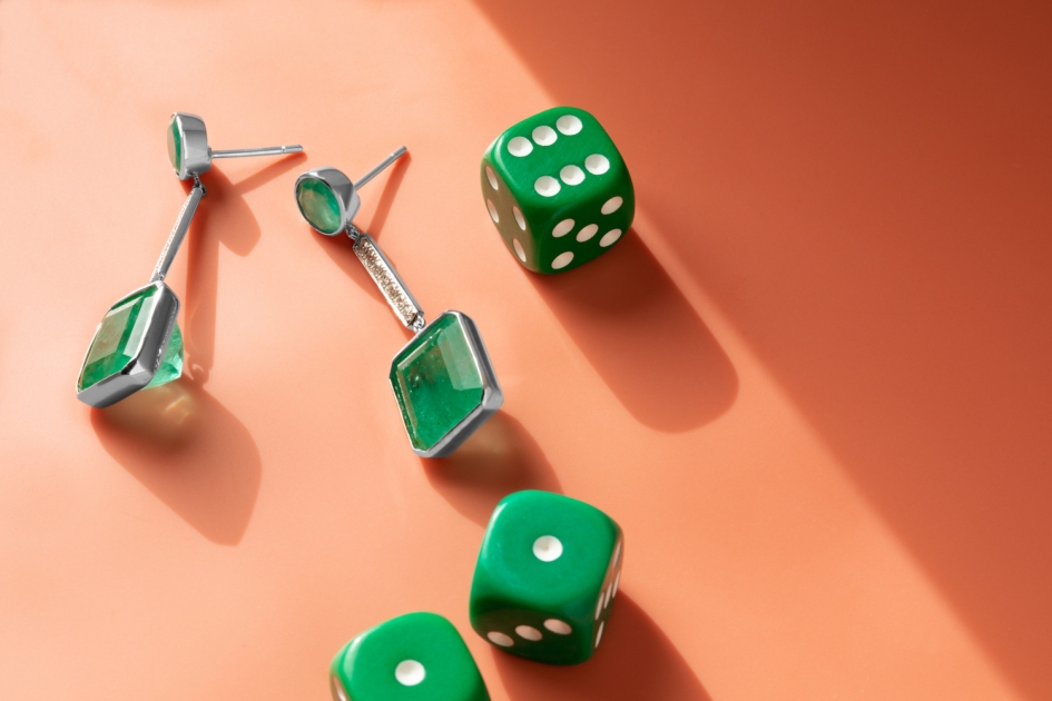 Jewelry Photographer Nina Choi Jewelry Earrings Green Diamonds Cubes