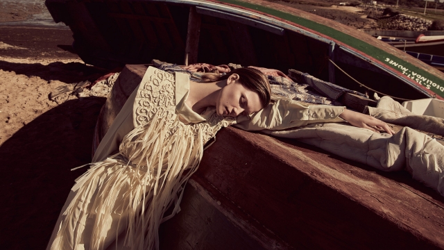 Fashion Photographer Andreas Ortner ICON Magazine Leaning at Broken Boat Fashion Women