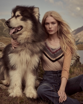 Fashion photographer NYC Andreas Ortner Free People Holiday Campaign Girl Sitting Dog Fashion Advertising