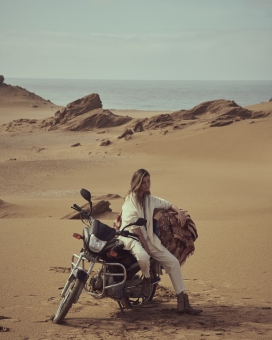 Fashion Photographer Andreas Ortner Free People Sitting on Motorcycle Fashion Advertising